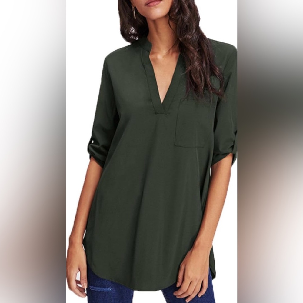 Women’s V-Neck Tunic Top with Adjustable Sleeves